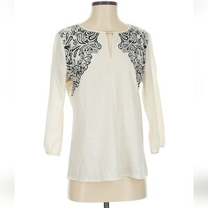 Banana Republic Ivory Blouse with Black Pattern - 3/4 Sleeve